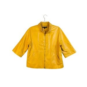 Lafayette 148 New York Yellow Leather Jacket 3/4 Sleeve Full Zip Size 8
